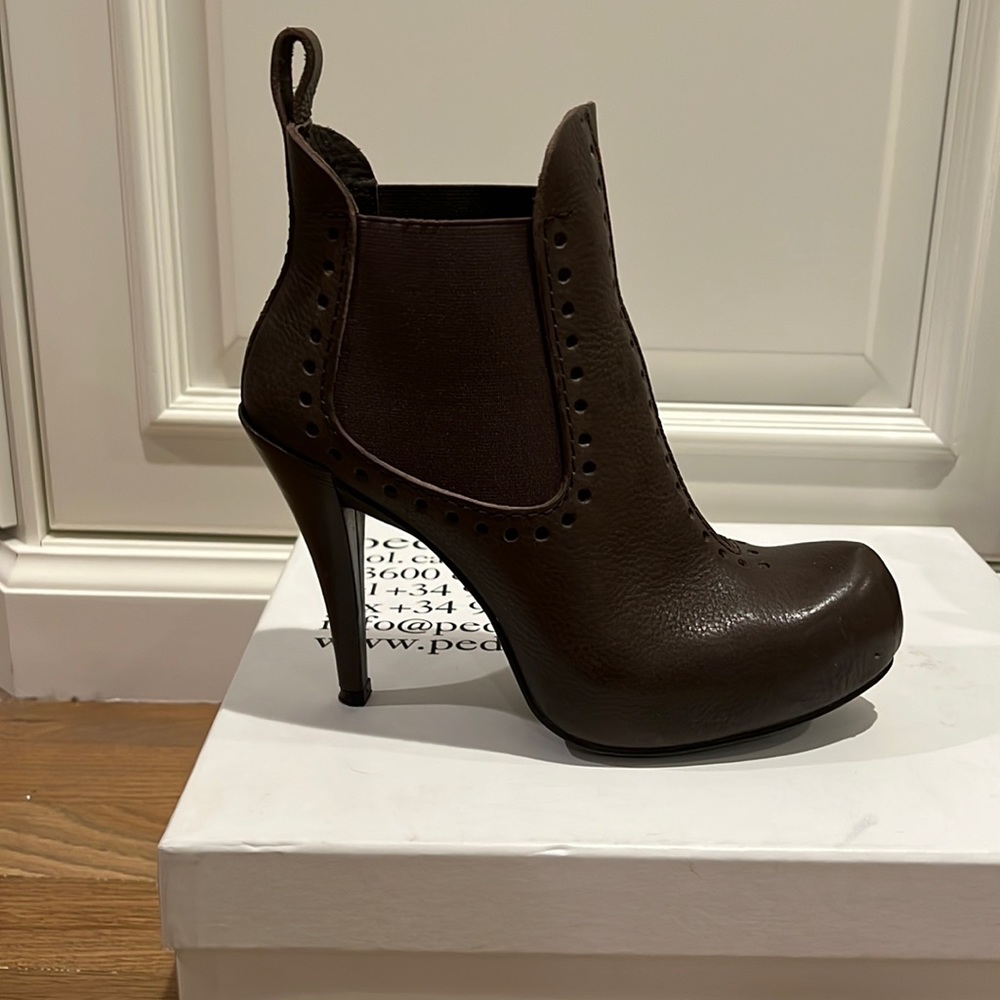 Pedro Garcia Brown Leather PlatformHeeled Booties 37.5